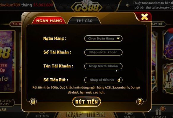 Hướng dẫn rút tiền Tài xỉu Go88 cực nhanh cho anh em